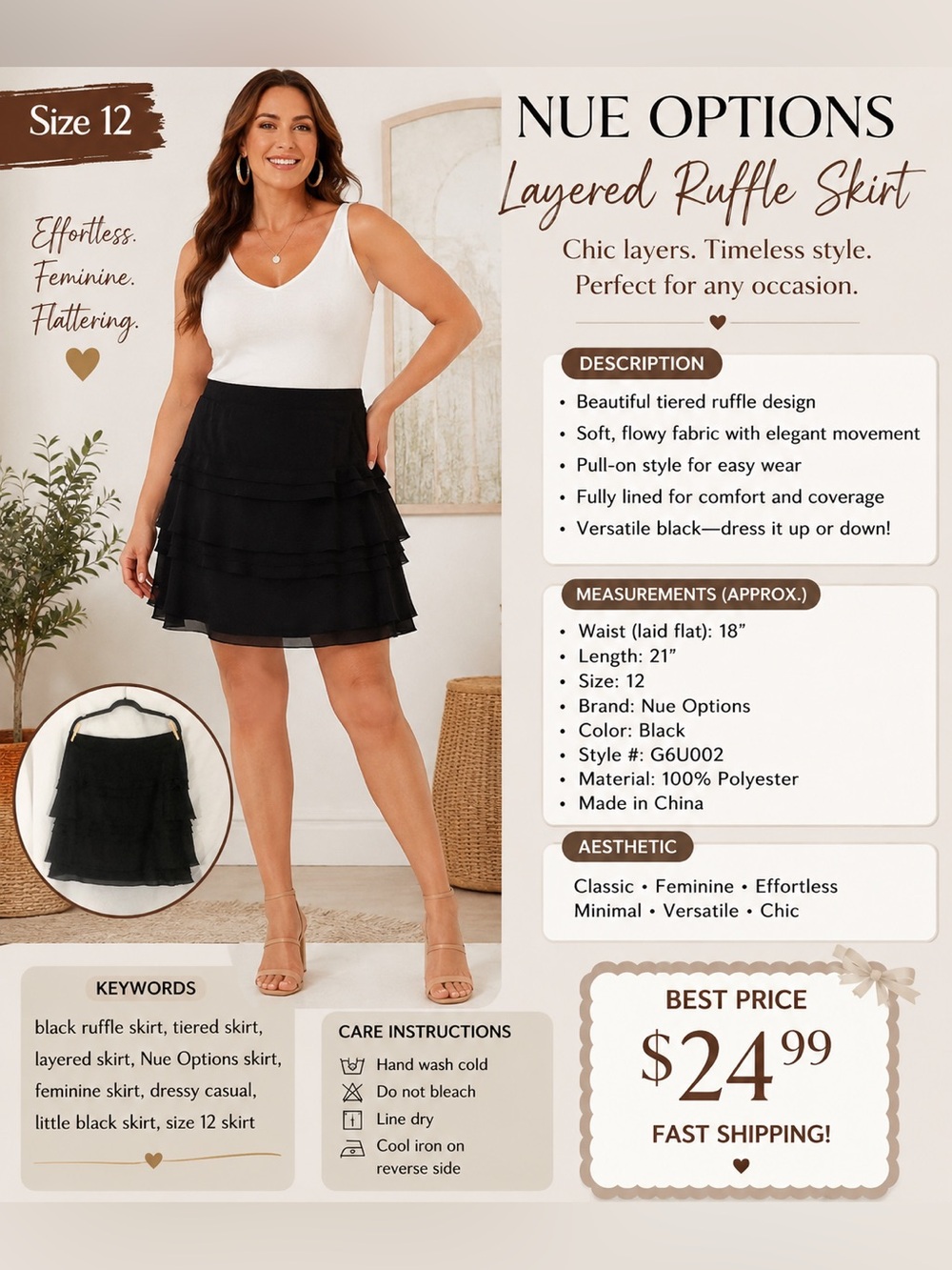 Nue Options Black Tiered Ruffle A-Line Skirt